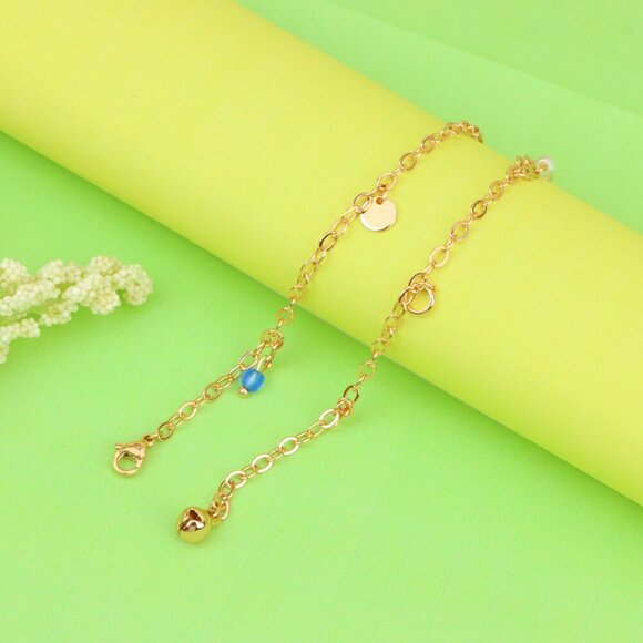 "Rose Gold Anklet with Pearl Drops & Blue Bead, XPAL1167 - Picture 10 of 12